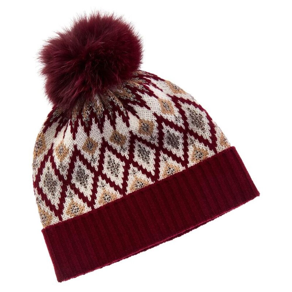 Sofiacashmere Fairisle Wool & Cashmere-Blend Hat, Red